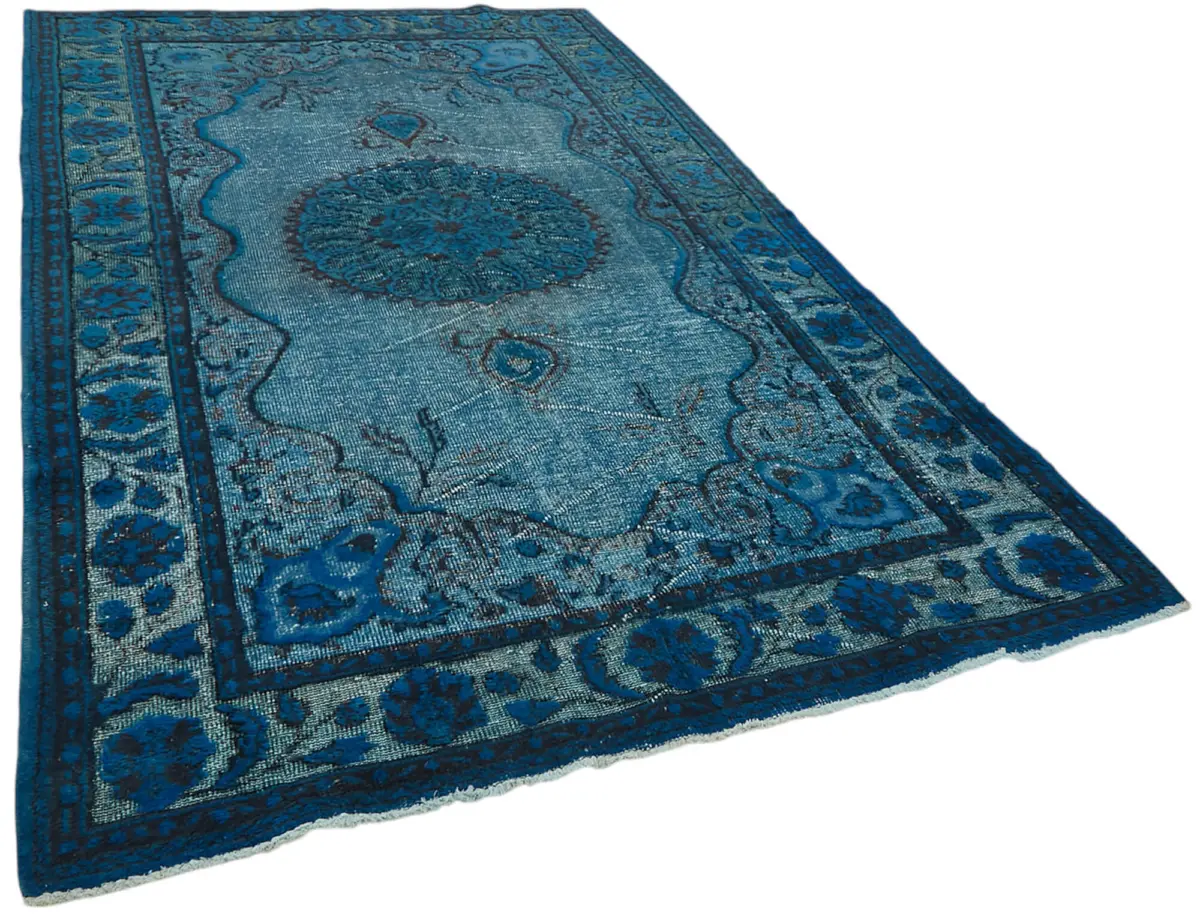 Oyma Mavi Pamuk Üzerine Yün El Dokuma Kilim-188x304 - Görsel 2