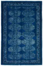 Oyma Mavi Pamuk Üzerine Yün El Dokuma Kilim-175x271