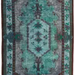 Oyma Mavi Pamuk Üzerine Yün El Dokuma Kilim-181x300
