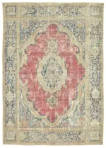 Dubai Eskitme Bej Pamuk Üstü Yün El Dokuma Halı-237x341