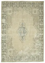 Dubai Eskitme Bej Pamuk Üstü Yün El Dokuma Halı-294x420