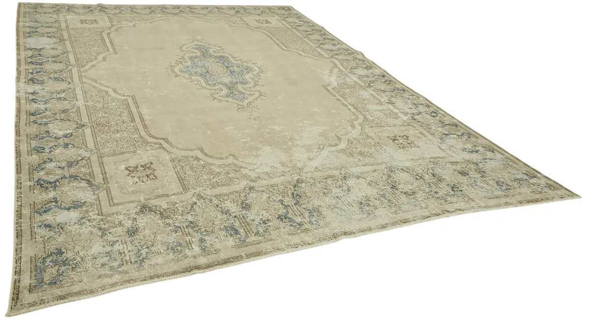 Dubai Eskitme Bej Pamuk Üstü Yün El Dokuma Halı-294x420 - Görsel 2