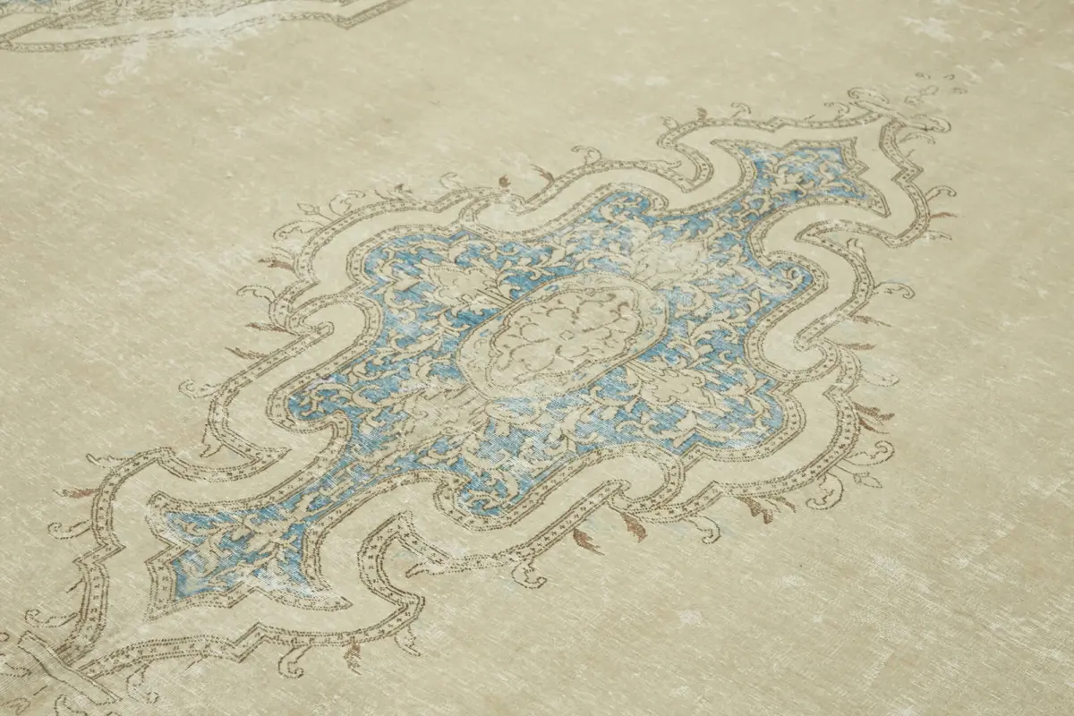 Dubai Eskitme Bej Pamuk Üstü Yün El Dokuma Halı-294x420 - Görsel 5