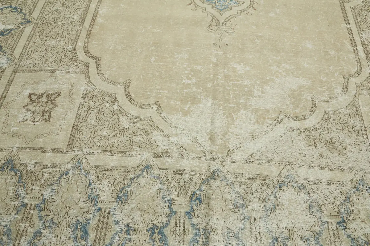 Dubai Eskitme Bej Pamuk Üstü Yün El Dokuma Halı-294x420 - Görsel 10