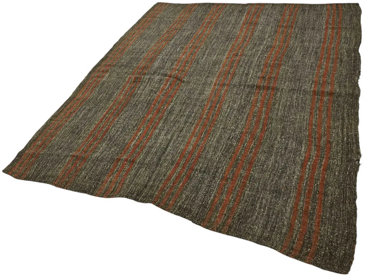 Kıl Çizgili Kahverengi Keçi Kılı İpliğinden El Dokuma Kilim-185x235 - Görsel 3