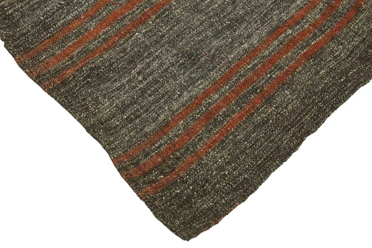 Kıl Çizgili Kahverengi Keçi Kılı İpliğinden El Dokuma Kilim-185x235 - Görsel 4