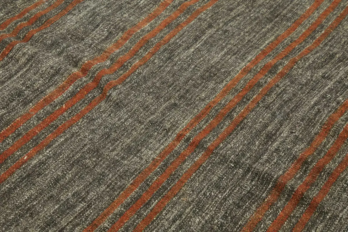 Kıl Çizgili Kahverengi Keçi Kılı İpliğinden El Dokuma Kilim-185x235 - Görsel 5