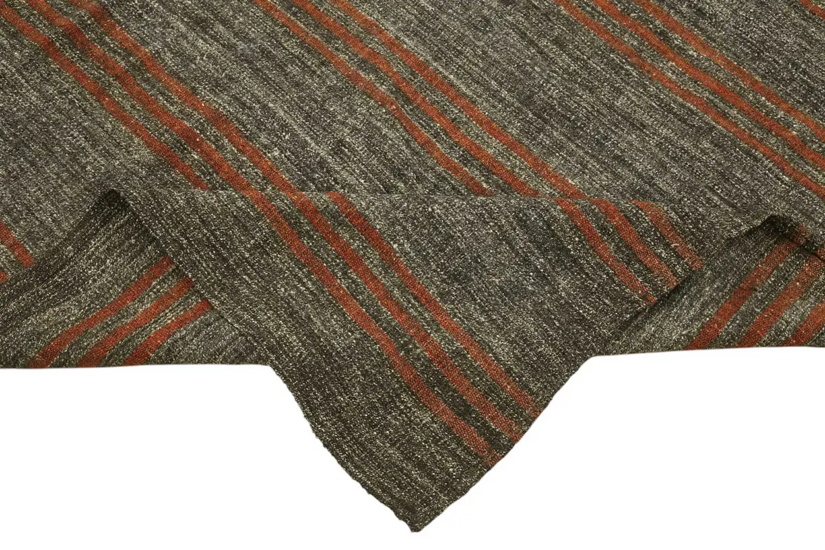 Kıl Çizgili Kahverengi Keçi Kılı İpliğinden El Dokuma Kilim-185x235 - Görsel 6