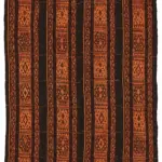 Kıl Çizgili Kahverengi Keçi Kılı İpliğinden El Dokuma Kilim-176x244