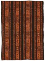 Kıl Çizgili Kahverengi Keçi Kılı İpliğinden El Dokuma Kilim-176x244