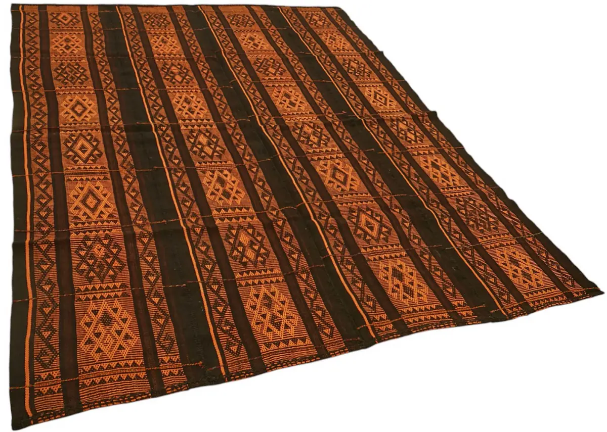 Kıl Çizgili Kahverengi Keçi Kılı İpliğinden El Dokuma Kilim-176x244 - Görsel 2