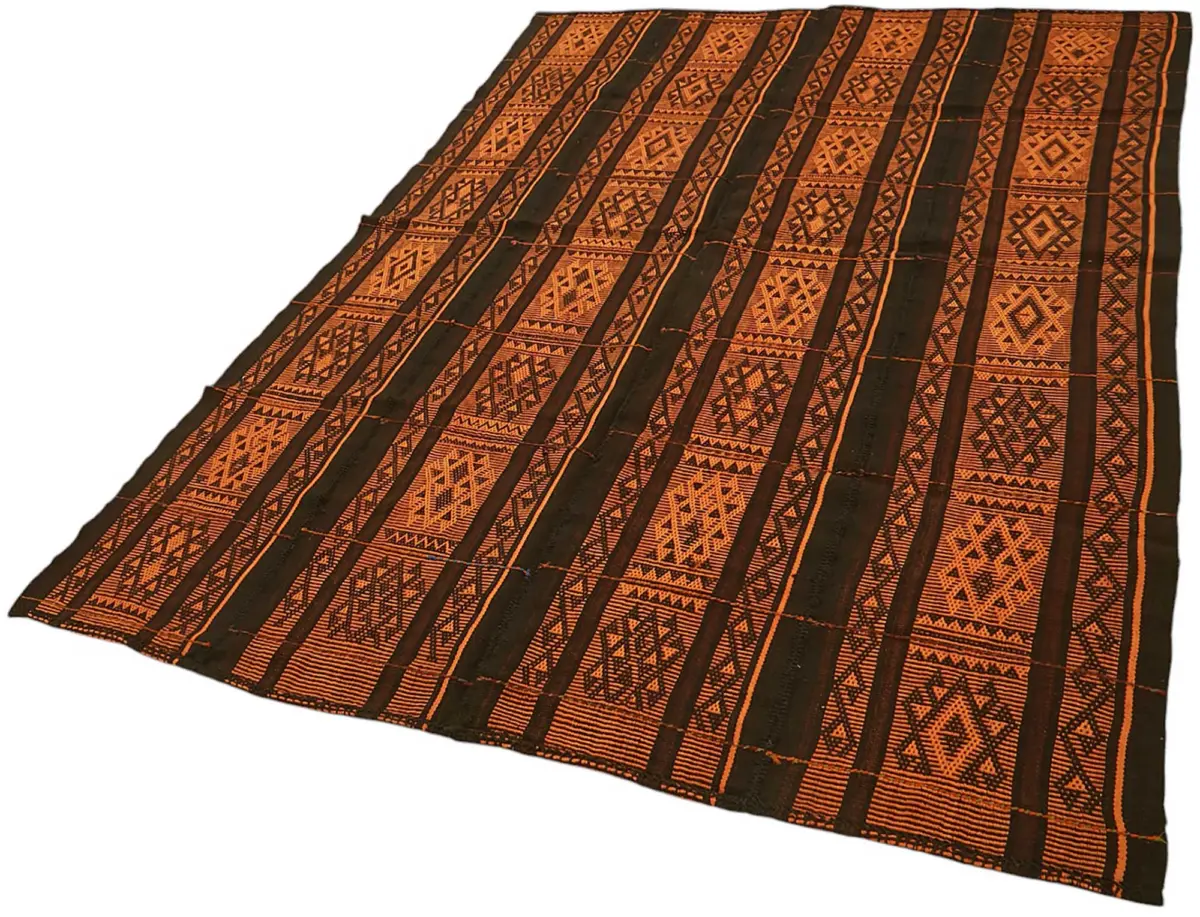 Kıl Çizgili Kahverengi Keçi Kılı İpliğinden El Dokuma Kilim-176x244 - Görsel 3