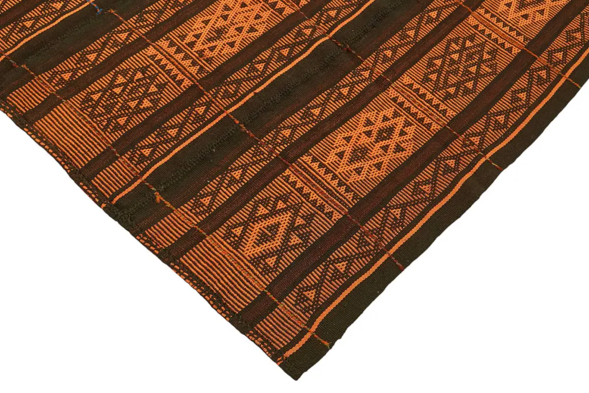 Kıl Çizgili Kahverengi Keçi Kılı İpliğinden El Dokuma Kilim-176x244 - Görsel 4