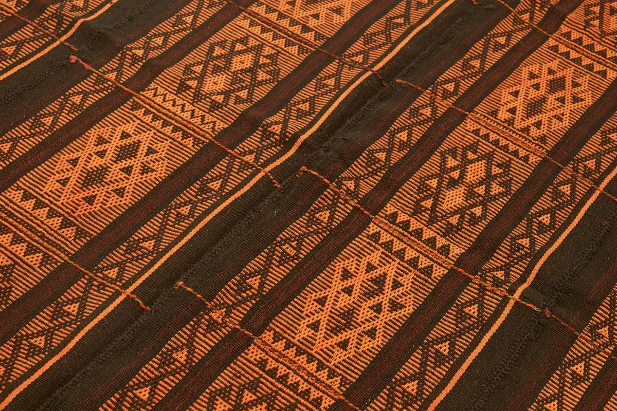 Kıl Çizgili Kahverengi Keçi Kılı İpliğinden El Dokuma Kilim-176x244 - Görsel 5