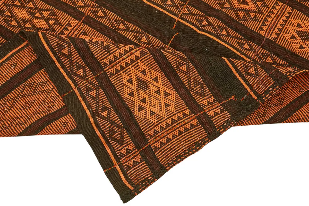 Kıl Çizgili Kahverengi Keçi Kılı İpliğinden El Dokuma Kilim-176x244 - Görsel 6