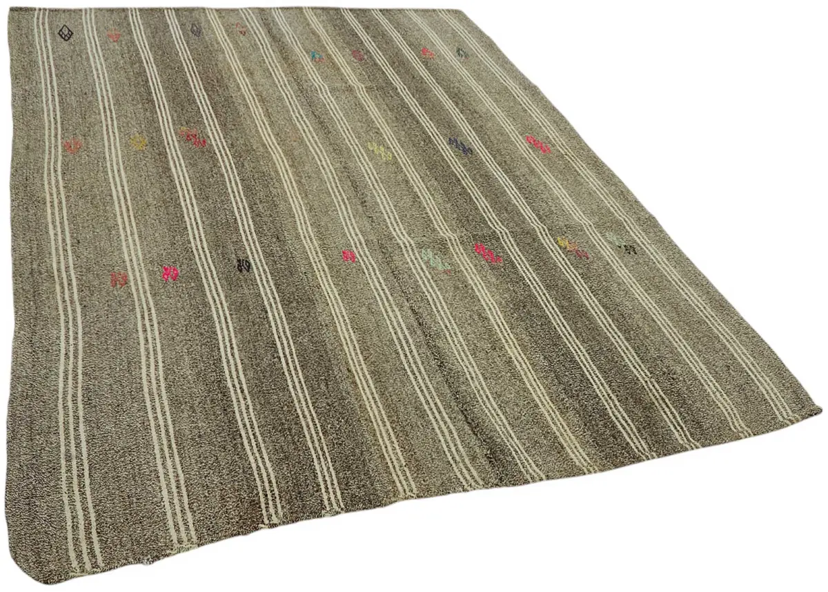 Kıl Çizgili Gri Keçi Kılı İpliğinden El Dokuma Kilim-185x237 - Görsel 2