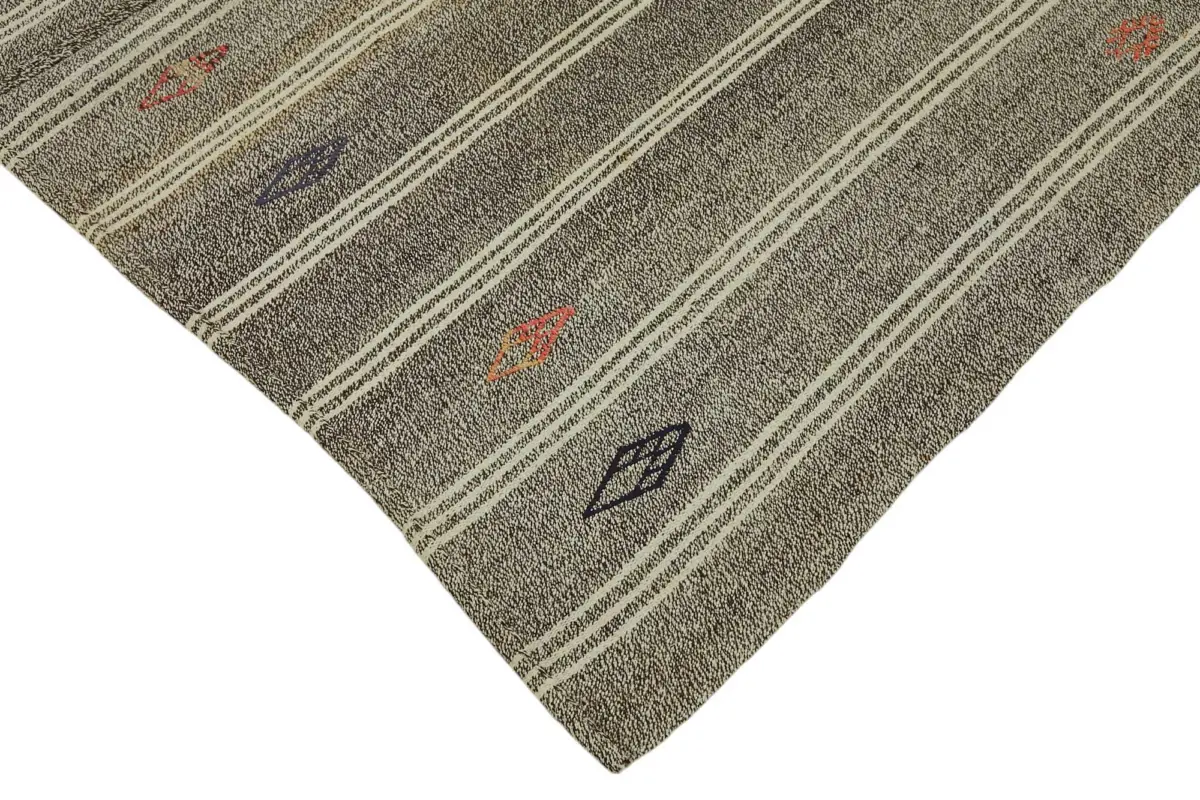 Kıl Çizgili Gri Keçi Kılı İpliğinden El Dokuma Kilim-185x237 - Görsel 4