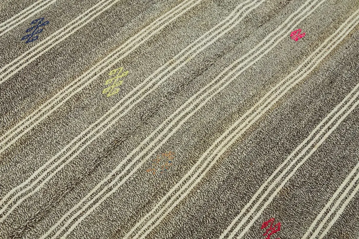 Kıl Çizgili Gri Keçi Kılı İpliğinden El Dokuma Kilim-185x237 - Görsel 5