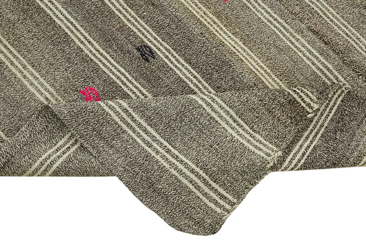 Kıl Çizgili Gri Keçi Kılı İpliğinden El Dokuma Kilim-185x237 - Görsel 6