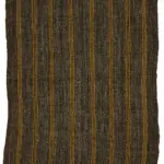 Kıl Çizgili Kahverengi Keçi Kılı İpliğinden El Dokuma Kilim-183x270