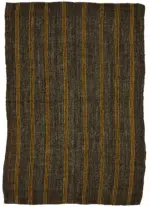 Kıl Çizgili Kahverengi Keçi Kılı İpliğinden El Dokuma Kilim-183x270