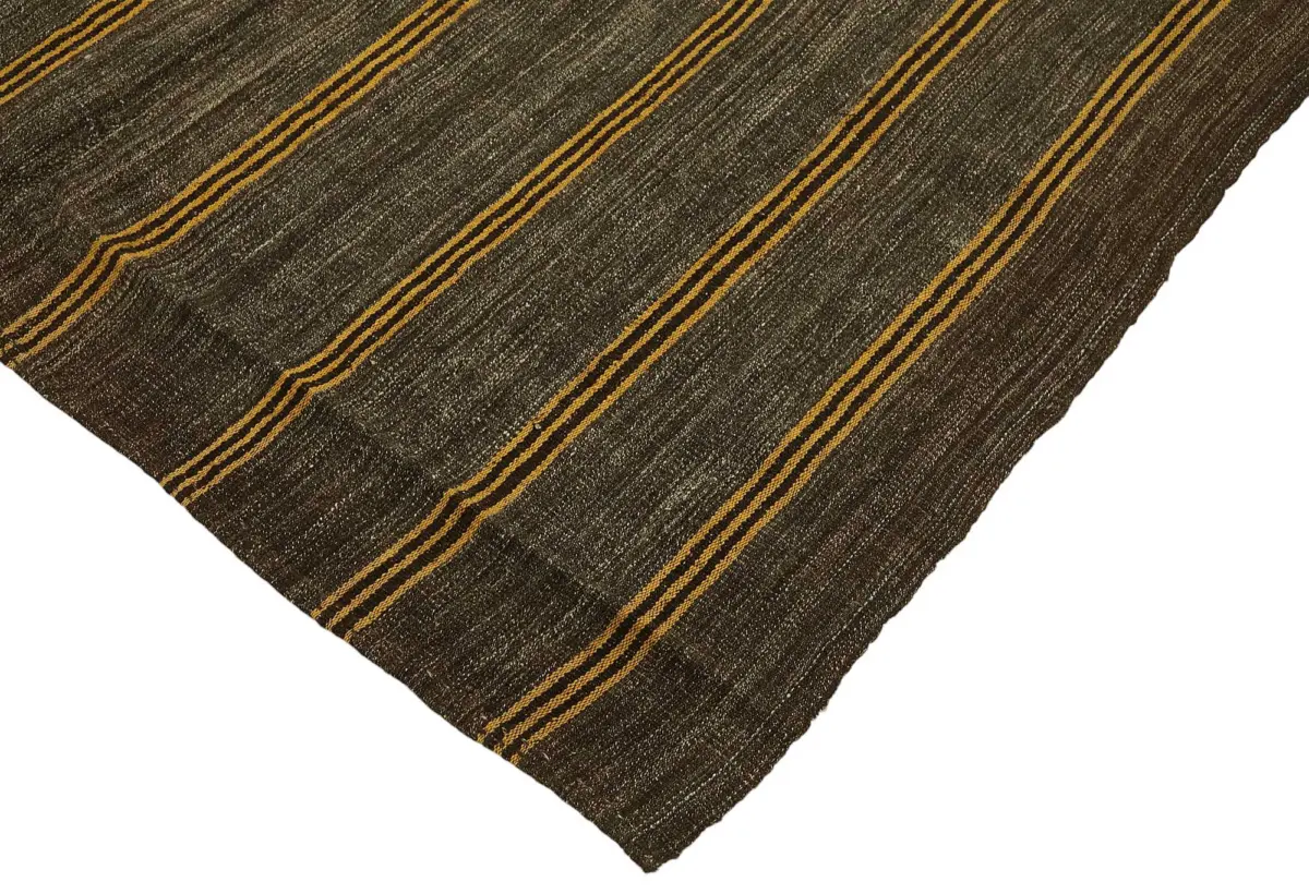 Kıl Çizgili Kahverengi Keçi Kılı İpliğinden El Dokuma Kilim-183x270 - Görsel 4