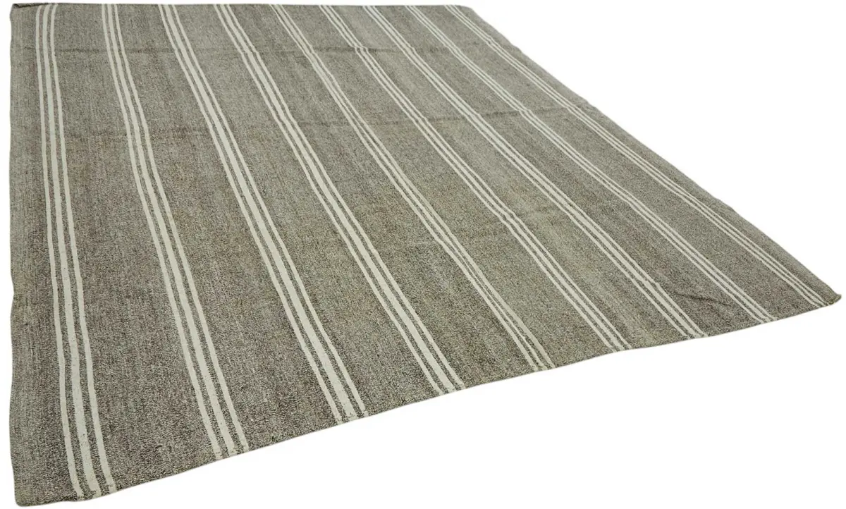 Kıl Çizgili Gri Keçi Kılı İpliğinden El Dokuma Kilim-290x333 - Görsel 2