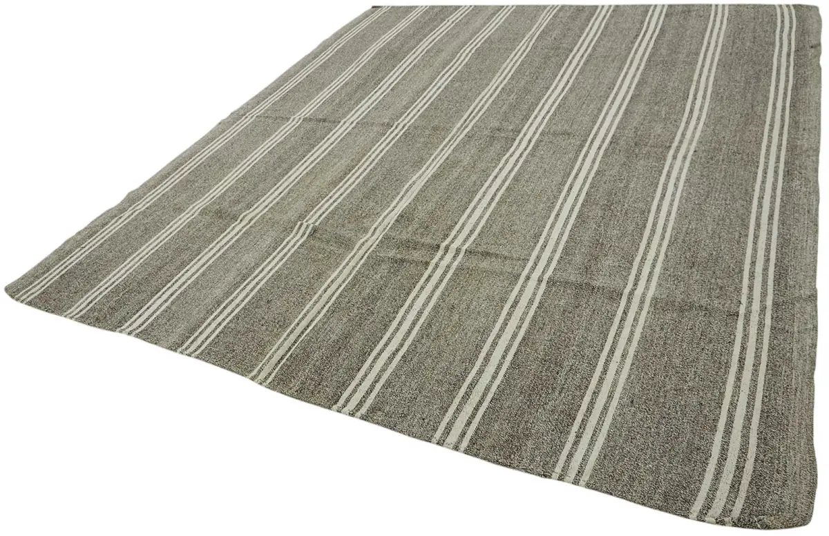 Kıl Çizgili Gri Keçi Kılı İpliğinden El Dokuma Kilim-290x333 - Görsel 3