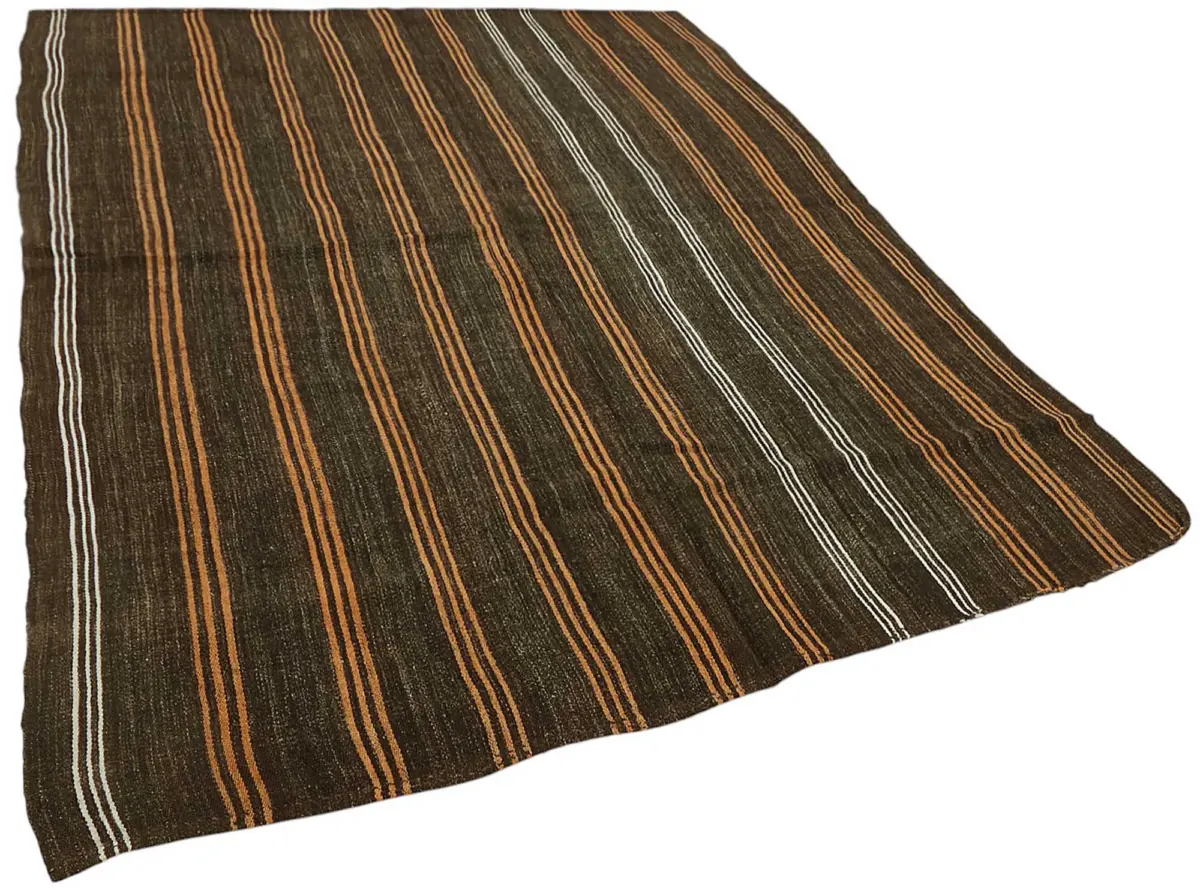 Kıl Çizgili Kahverengi Keçi Kılı İpliğinden El Dokuma Kilim-200x248 - Görsel 2