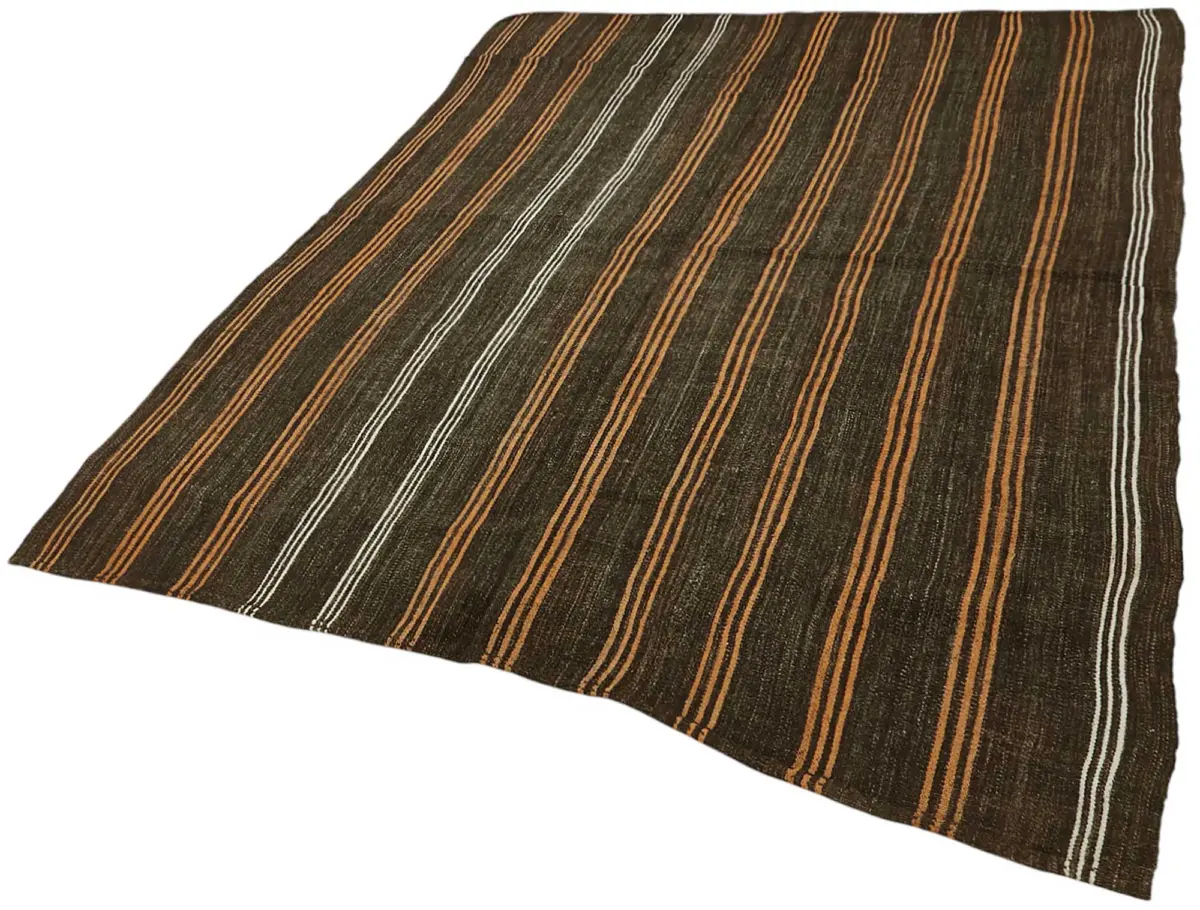 Kıl Çizgili Kahverengi Keçi Kılı İpliğinden El Dokuma Kilim-200x248 - Görsel 3