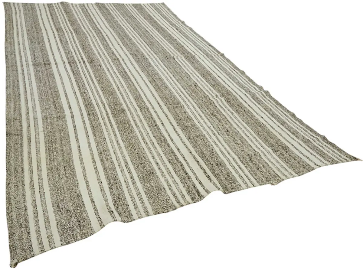 Kıl Çizgili Gri Keçi Kılı İpliğinden El Dokuma Kilim-243x412 - Görsel 2