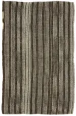 Kıl Çizgili Kahverengi Keçi Kılı İpliğinden El Dokuma Kilim-190x298
