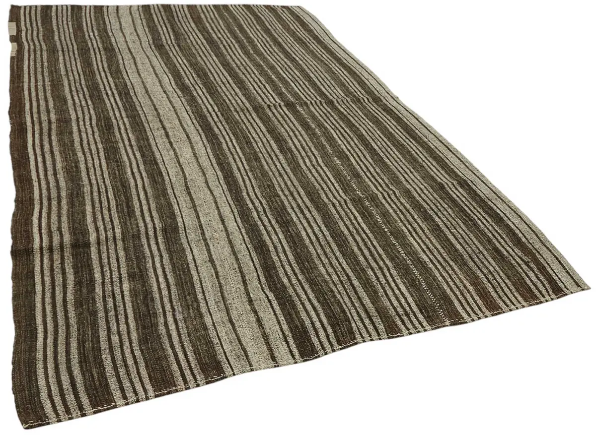 Kıl Çizgili Kahverengi Keçi Kılı İpliğinden El Dokuma Kilim-190x298 - Görsel 2