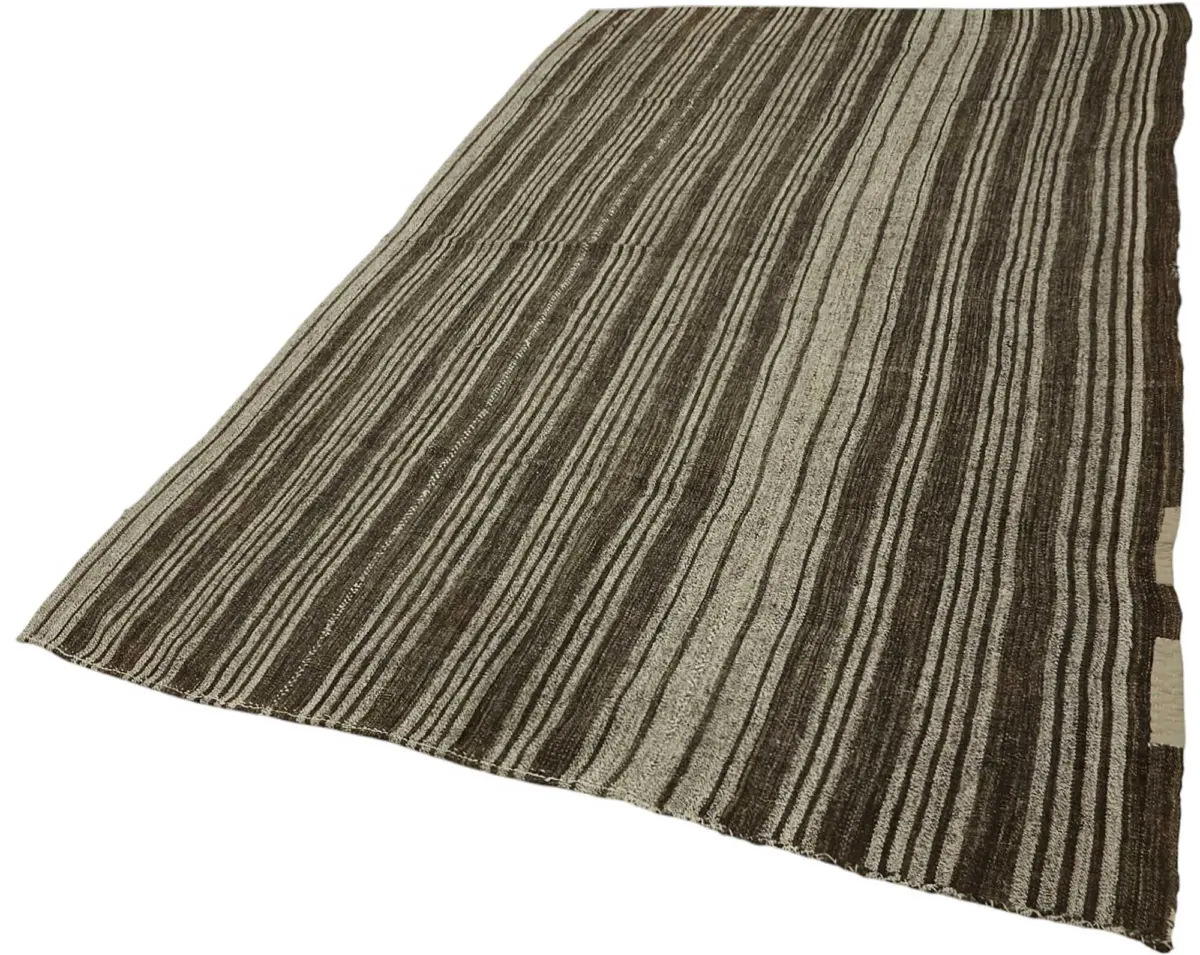 Kıl Çizgili Kahverengi Keçi Kılı İpliğinden El Dokuma Kilim-190x298 - Görsel 3