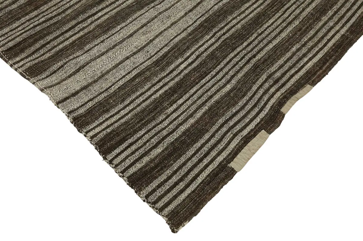 Kıl Çizgili Kahverengi Keçi Kılı İpliğinden El Dokuma Kilim-190x298 - Görsel 4