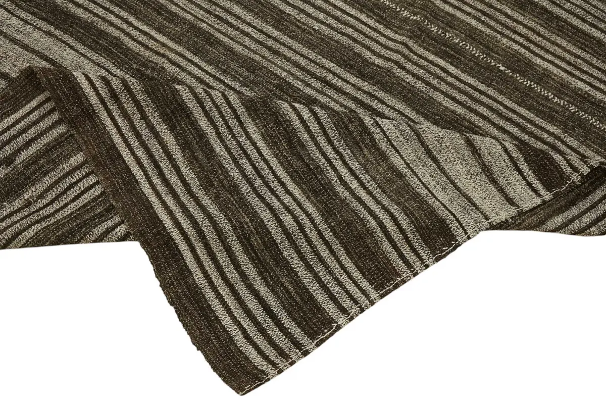 Kıl Çizgili Kahverengi Keçi Kılı İpliğinden El Dokuma Kilim-190x298 - Görsel 6
