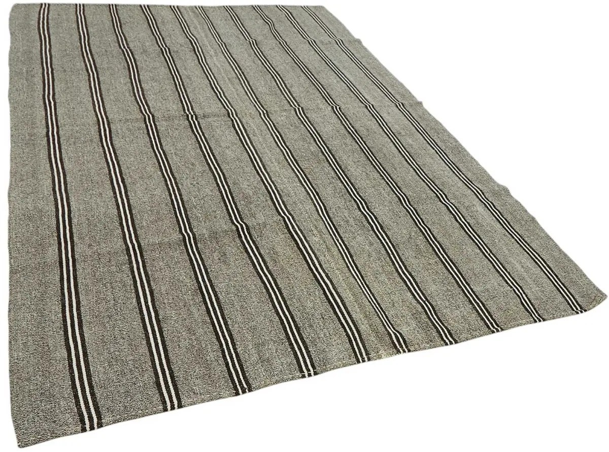 Kıl Çizgili Gri Keçi Kılı İpliğinden El Dokuma Kilim-220x330 - Görsel 2