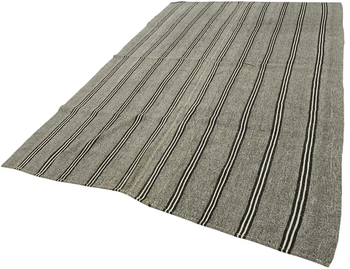 Kıl Çizgili Gri Keçi Kılı İpliğinden El Dokuma Kilim-220x330 - Görsel 3