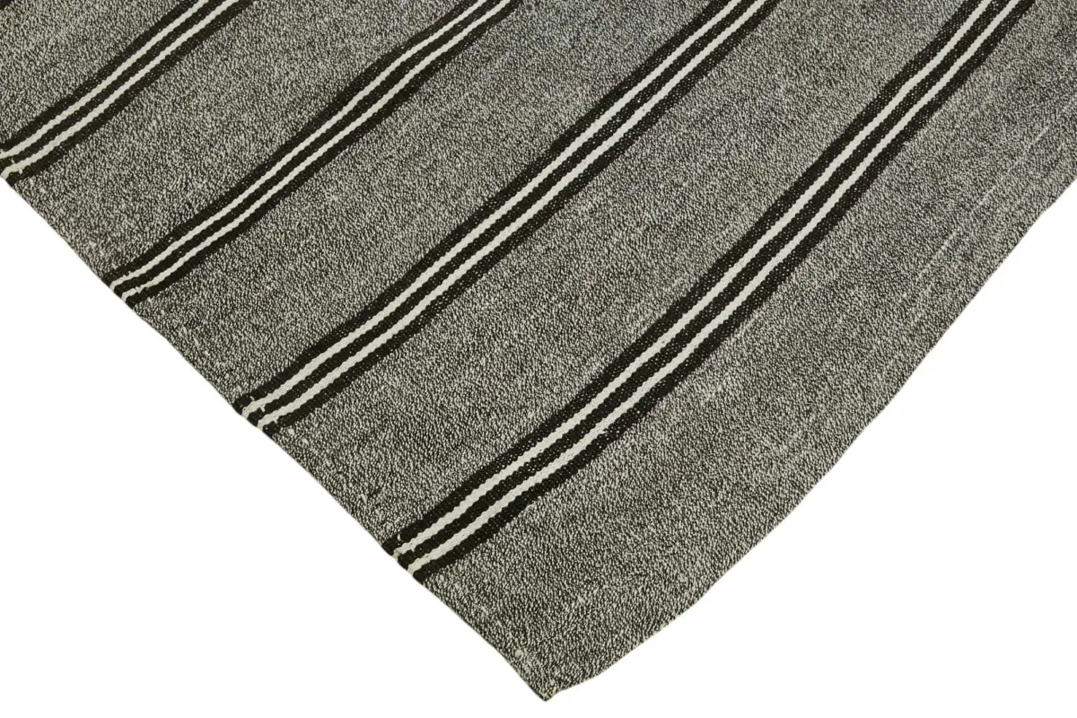 Kıl Çizgili Gri Keçi Kılı İpliğinden El Dokuma Kilim-220x330 - Görsel 4