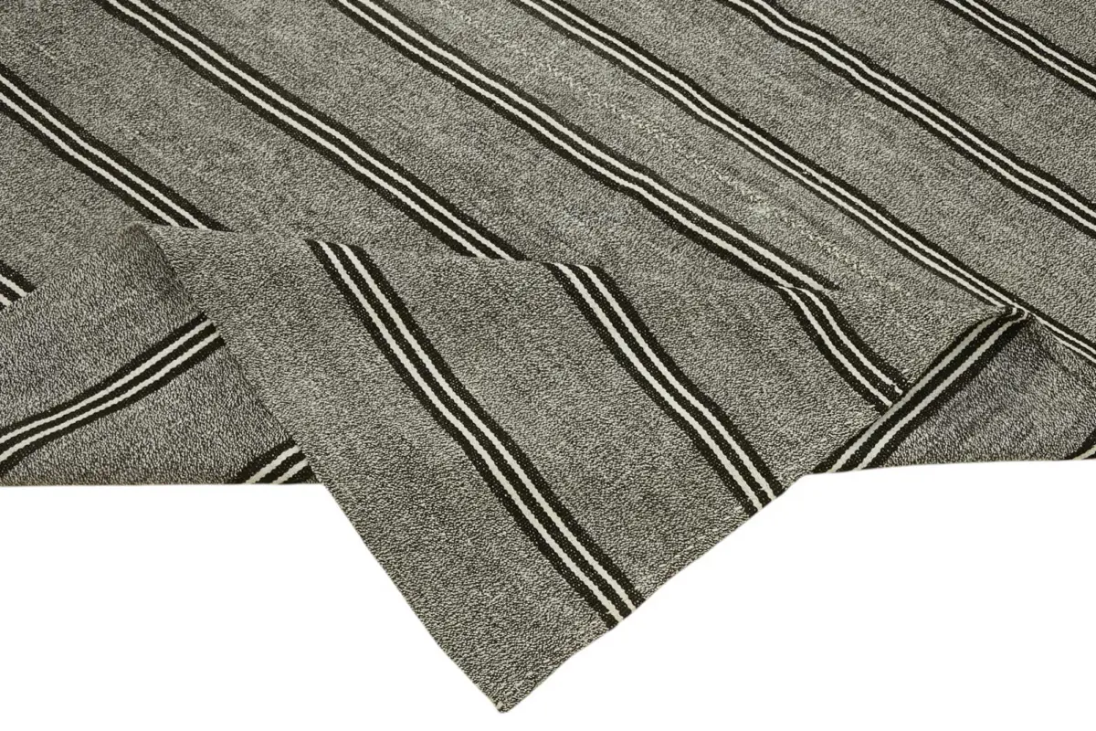 Kıl Çizgili Gri Keçi Kılı İpliğinden El Dokuma Kilim-220x330 - Görsel 6