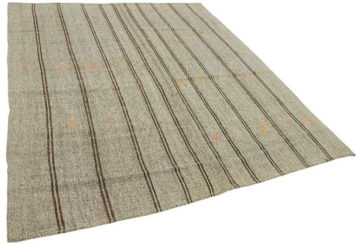 Kıl Çizgili Bej Keçi Kılı İpliğinden El Dokuma Kilim-203x260 - Görsel 2