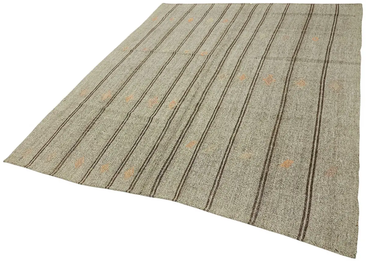 Kıl Çizgili Bej Keçi Kılı İpliğinden El Dokuma Kilim-203x260 - Görsel 3