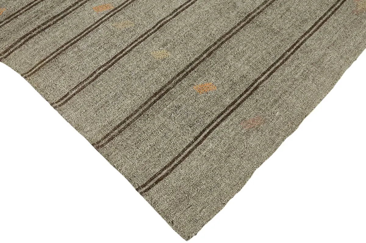 Kıl Çizgili Bej Keçi Kılı İpliğinden El Dokuma Kilim-203x260 - Görsel 4