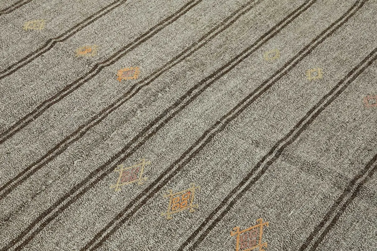Kıl Çizgili Bej Keçi Kılı İpliğinden El Dokuma Kilim-203x260 - Görsel 5