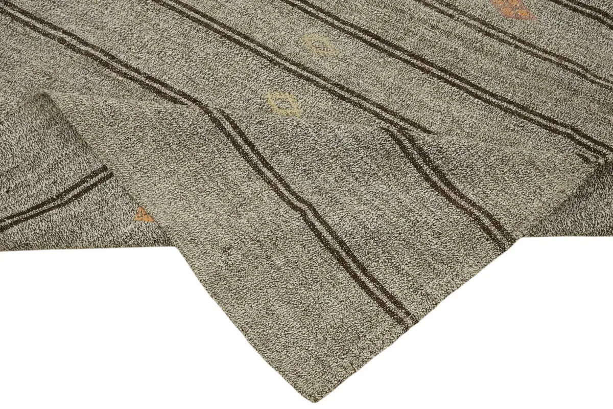 Kıl Çizgili Bej Keçi Kılı İpliğinden El Dokuma Kilim-203x260 - Görsel 6