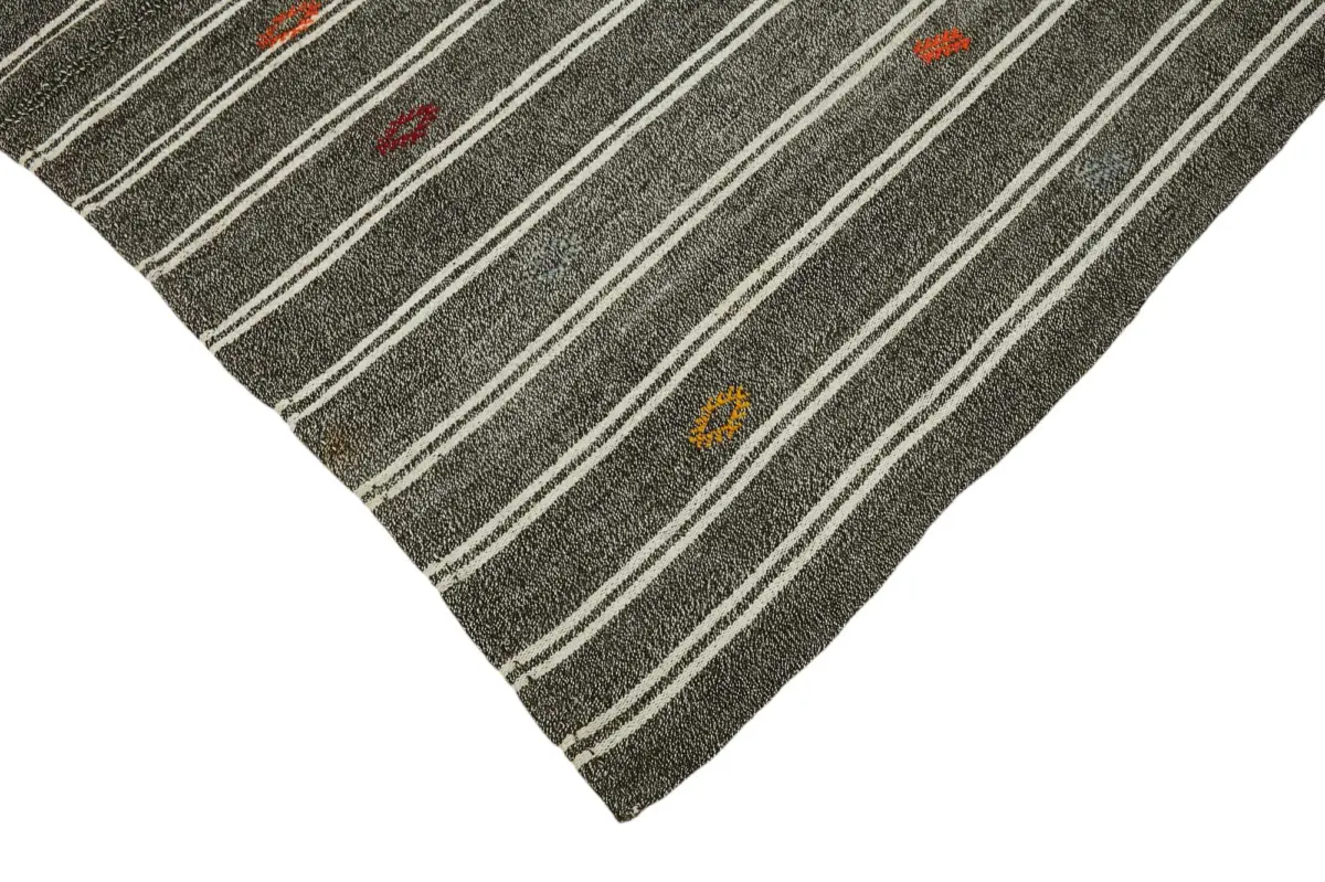 Kıl Çizgili Gri Keçi Kılı İpliğinden El Dokuma Kilim-185x222 - Görsel 4