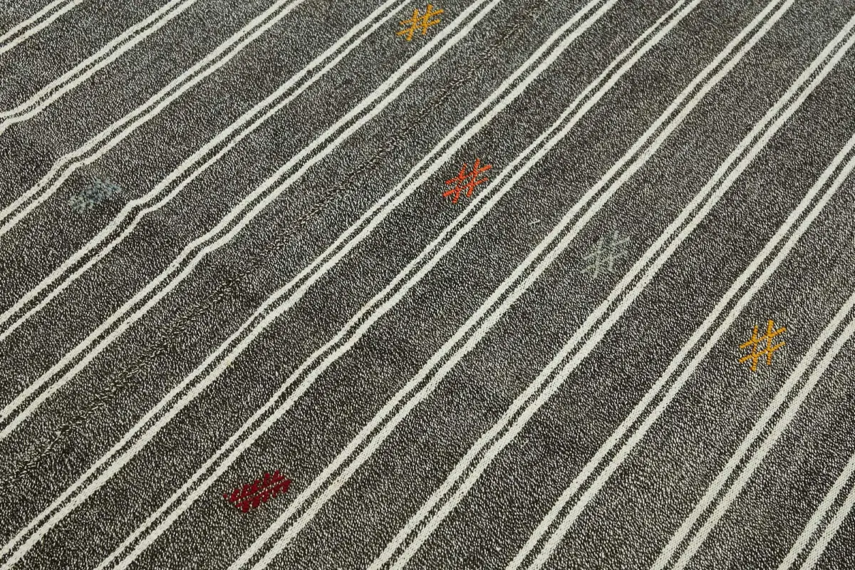 Kıl Çizgili Gri Keçi Kılı İpliğinden El Dokuma Kilim-185x222 - Görsel 5