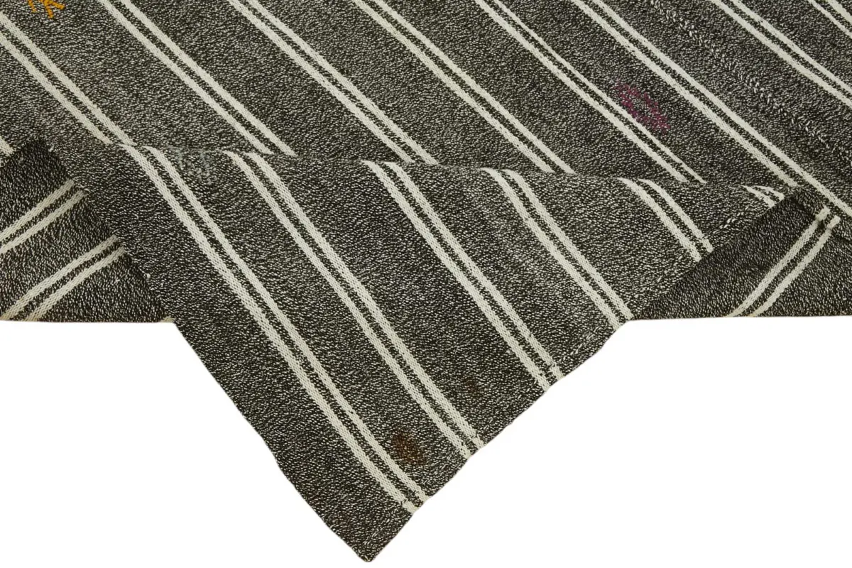 Kıl Çizgili Gri Keçi Kılı İpliğinden El Dokuma Kilim-185x222 - Görsel 6