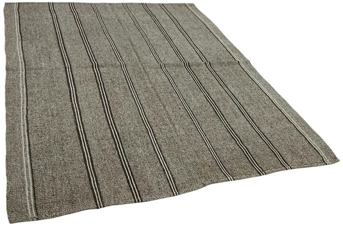 Kıl Çizgili Bej Keçi Kılı İpliğinden El Dokuma Kilim-182x240 - Görsel 2
