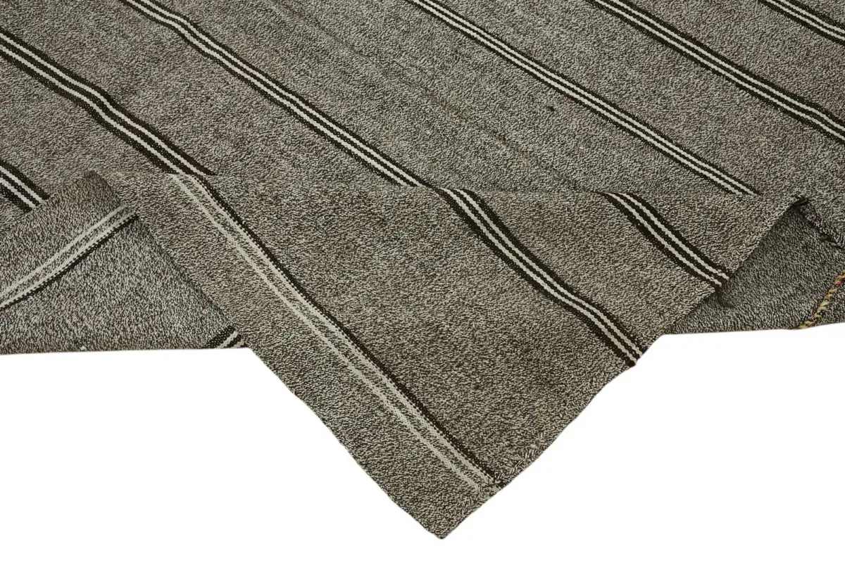 Kıl Çizgili Bej Keçi Kılı İpliğinden El Dokuma Kilim-182x240 - Görsel 6